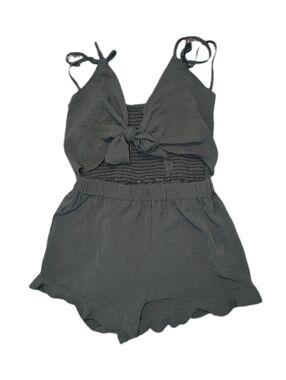 SHEIN Army Green Tie-Front Open Mid Romper L